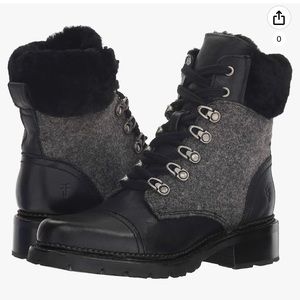 NWOB Frye Samantha Hiker in Multi Black/Grey Wool and Leather
